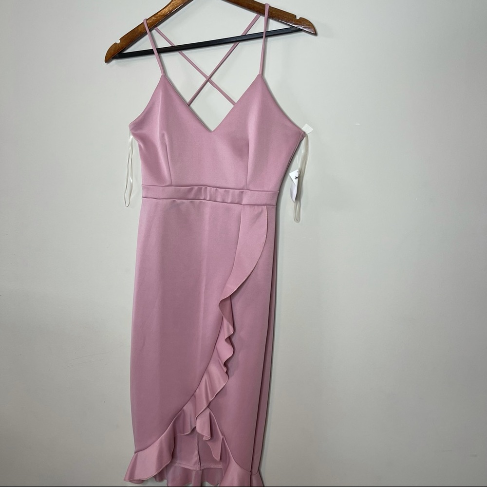 Charlotte Russe pink mauve spaghetti strap ruffled hem midi dress